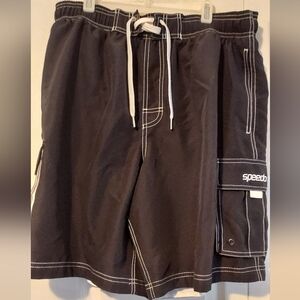Speedo Mens Swim Shorts Large Trunks Black Pocket Drawstring Vacation Beach Pool